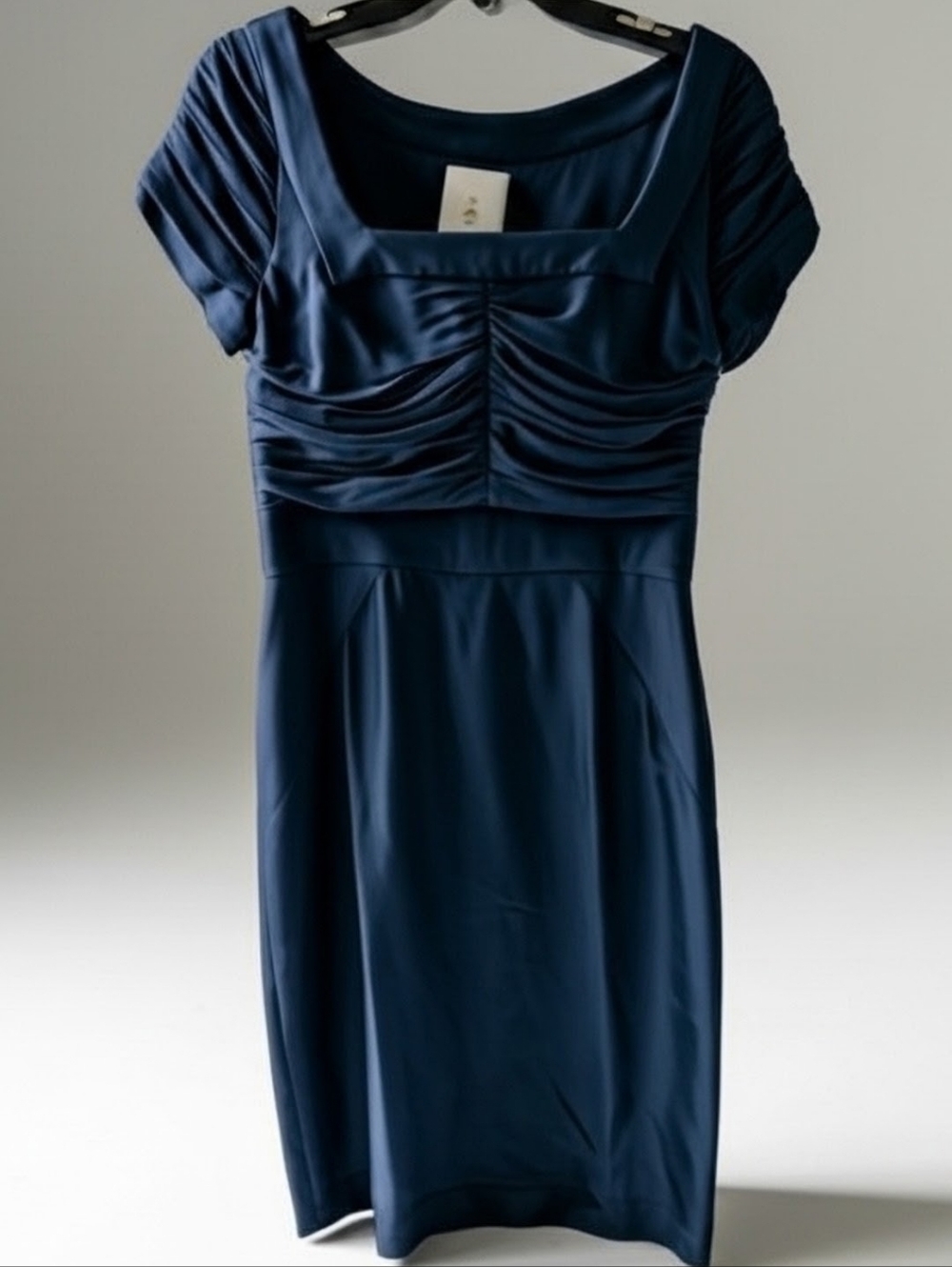 Abaeté High Quality Silk Dress Navy Blue w/ Pleated Bodice Square Neck, Size 4